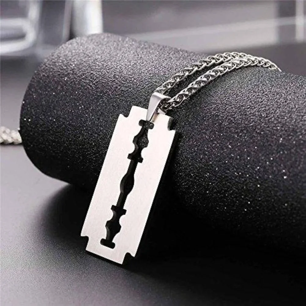 22''  Stainless Steel Punk Tag Pendant Rock Razor Blade Necklace